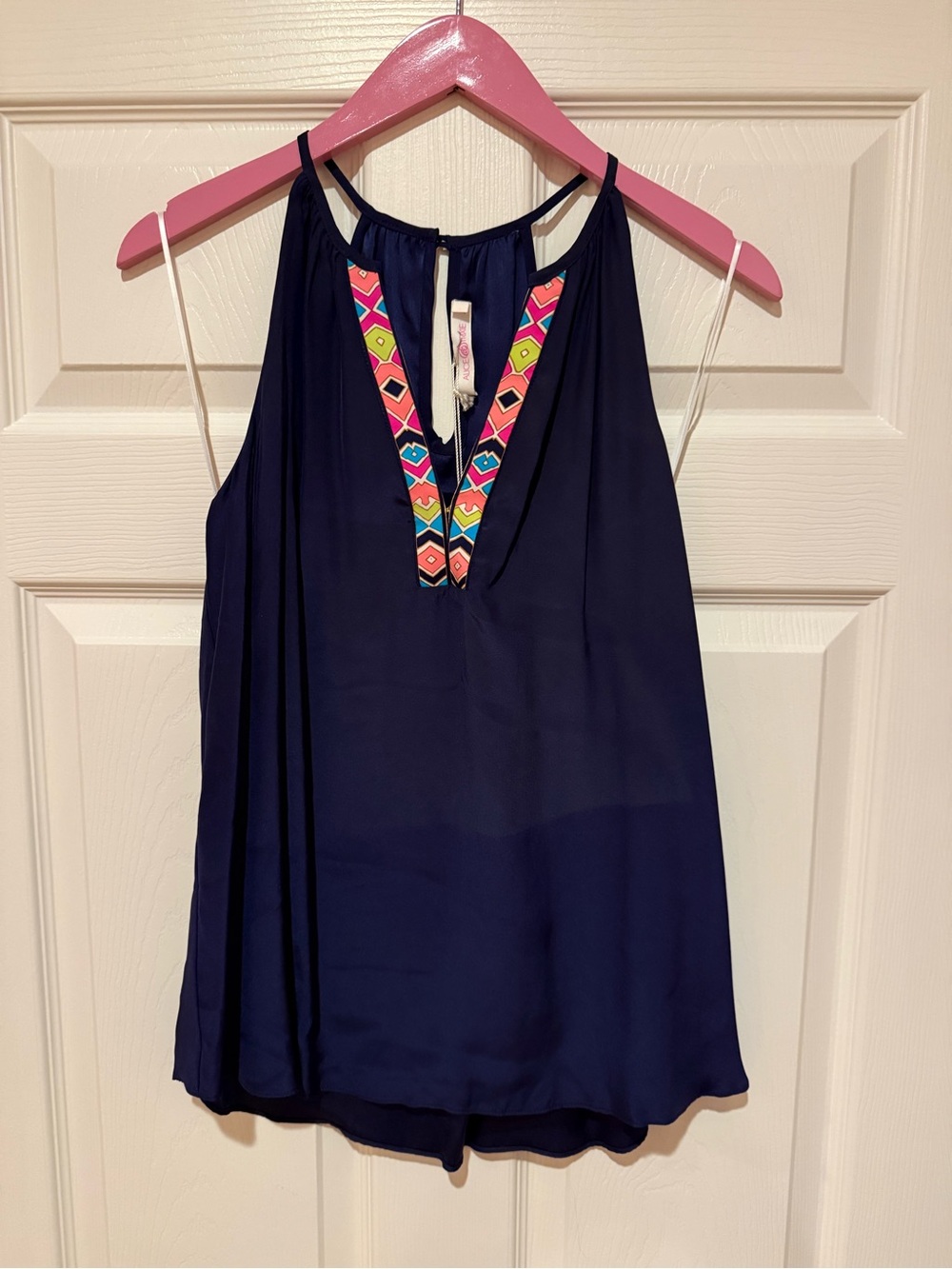 Alice & Trixie Navy Halter Camisole with Bright Embroidered Trim